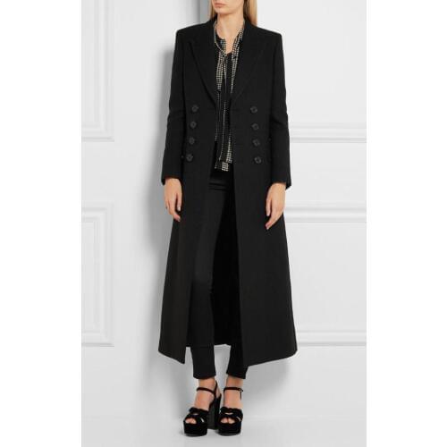 2017 European and American Classic Double Breasted Ultra Long Woolen Jacket Women Outerwear Coats
