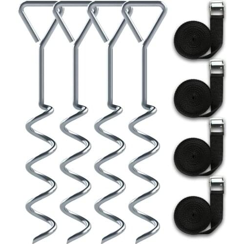 4PCS 42cm Heavy Duty Trampoline Anchors Shade Tent Accessories Stainless Corkscrew Tent Stakes Tent Accessories Camping Tools