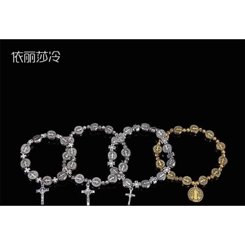 48 pieces / Holy Grail Dick Jesus Saints Cross Bracelet, Jesus Jewelry Rosary Bracelet Center Divine Compassion St. Icon Rosary