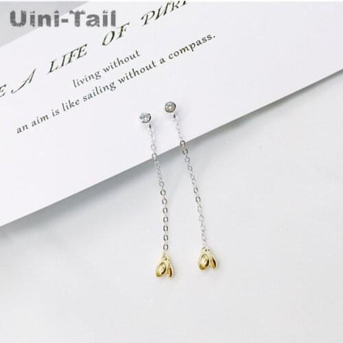 925 sterling silver Korean fashion personality hanging golden flower earrings sweet temperament hypoallergenic silverware