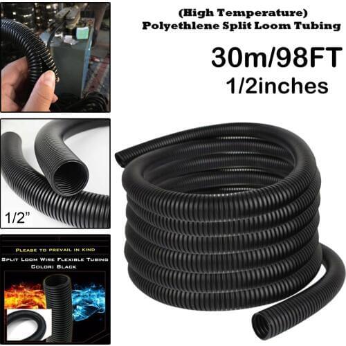 98ft 1/2" Split Wires Loom Conduit Home Supplies Protection Tubing Black Sleeves Pipe Cables Wiring Accessories