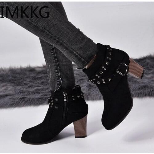 Autumn Winter Women Boots zipper rivet Boots suede women winter boots cotton ankle boots womens shoes Round Toe Shoes