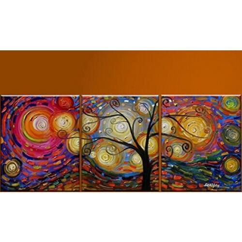 Cherish Art 100% Handpainted Oil Painting Colorful Tree Wall Picture Artwork Modern Art Canvas Knife Oil Painting On Canvas