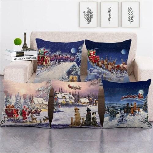 45cmx45cm Santa Claus and his fleet of flying deer throw cushion cover linen/cotton sofa pillow cover decorative pillow case