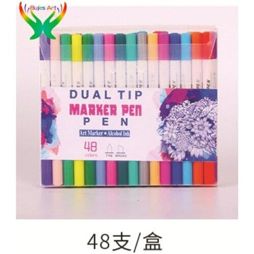 12 / 24 / 36 / 48 double headed marker for student painting graffiti brush set dual tip marker pen art supplies