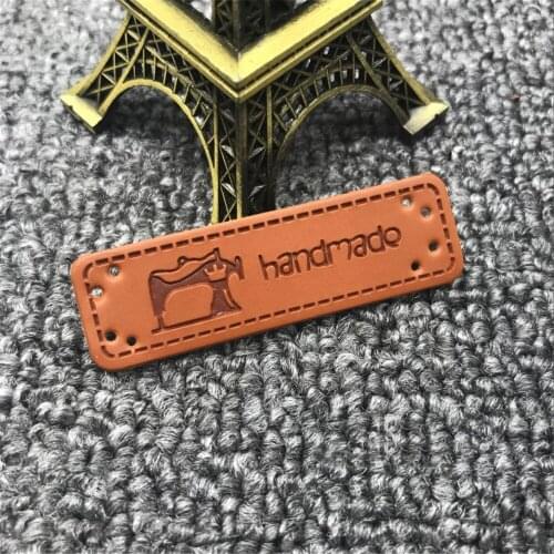 1.5X5.0Cm Handmade Pu Leather Clothing Labels With Sewing Machine Logo For Gift Handmade Leather Tags For Clothes Sewing Label
