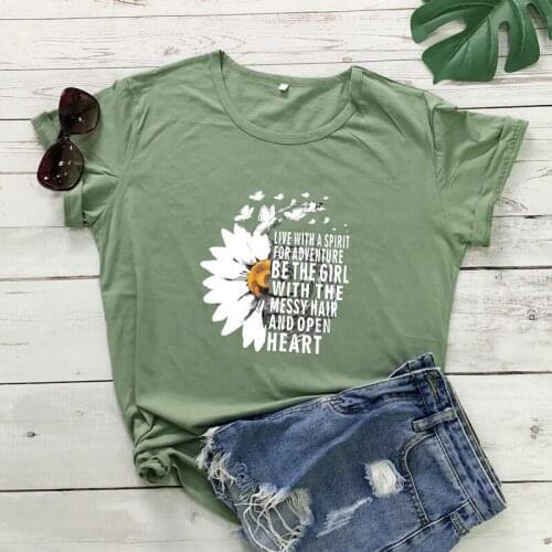 Live With A Spirit For Adventure Colored Print T-shirt Fashion Women Short Sleeve Inspirational Tshirt Cute Summer Graphic Tops