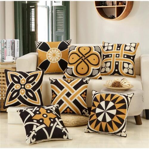 Hap-deer linen cottom Printed Cushion for Sofa Car Seat geometric housewarming gift Throw Pillow retro Home Decorative yan