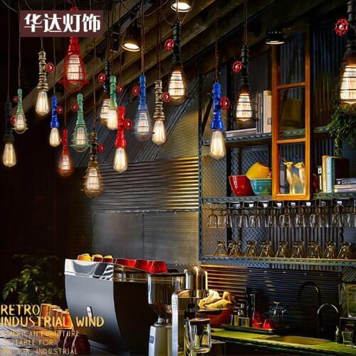 Individual American retro loft industrial Iron pendant light meal living room single head bar pipe rope hanging lighting