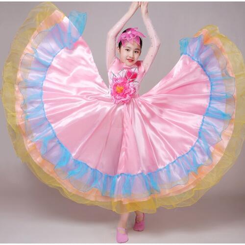 Spanish Dress Girls Flamenco Dance Costumes Bullfight Gypsy Skirt Children Chorus Stage Performance Clothing Dresses DL5725