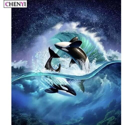 CHENYI Full Square/Round Drill 5D DIY Diamond Painting Animal Sea Dolphins Embroidery Diamond Cross Stitch Kits Home Decor Gift