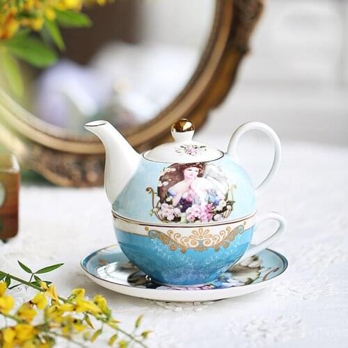Ceramics Tea Set Creative Afternoon Tea Teapot Cup Saucer Dish Set European Retro Printing Porcelain Tea Bowl Kitchen Drinkware