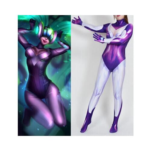 Game LOL DJ Sona Cosplay Costumes Women Girls Spandex Zentai Jumpsuits Bodysuit Catsuit Party Suit Adults Kids