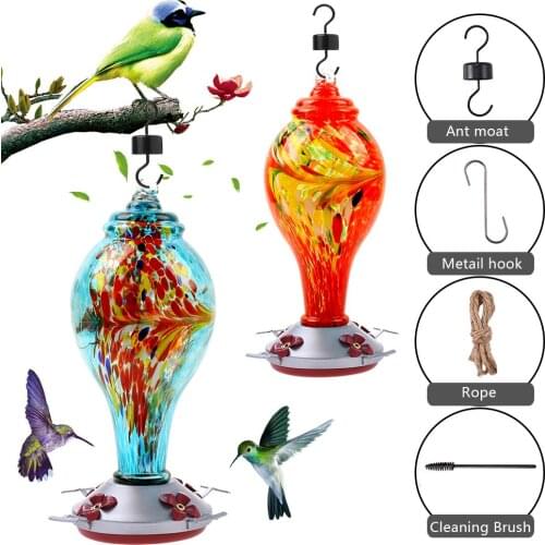 Colorful Hummingbird Food Feeder Hand Blown Glass Feeder Drinker Water Feeding Bowl For Yard Outdoor Parrot Accessories