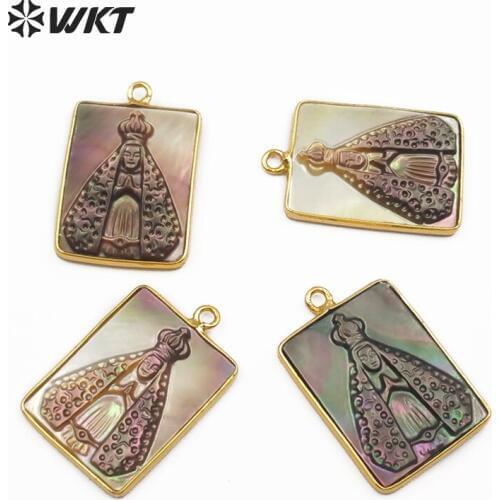 WT-JP082 Best selling Wholesale Natural Shell Pendant Rectangular Gold Border King Religious Pattern Pendant for making necklace