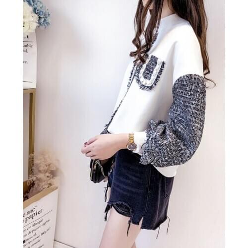 Fashion 2020 Long Sleeve Sweatshirt Women Autumn Winter Patchwork Loose Pullover Casual Tops Elegant Thicken Warm Sweatshirt