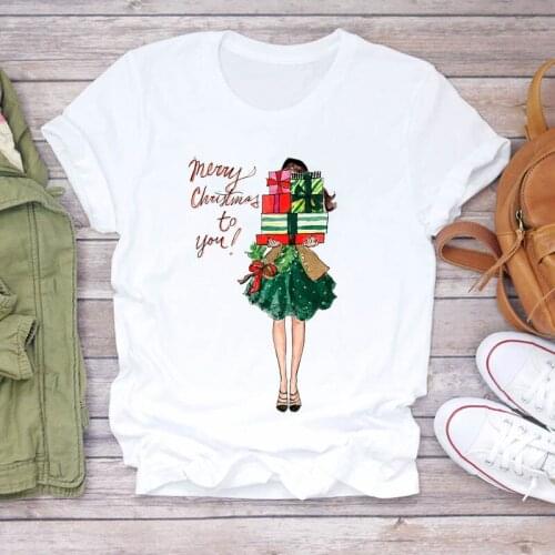 Fashion Women T-Shirt New Year Trend 90s Merry Christmas Print Lady T-shirts Top T Shirt Ladies Graphic Female Tee Lady Clothing