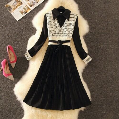 Fashion Pleated Shirt Dress Knit Vest Jacket Womens 2021 New Suit Dress Two Piece Set Spring Autumn Korean Trend Outfit y1171