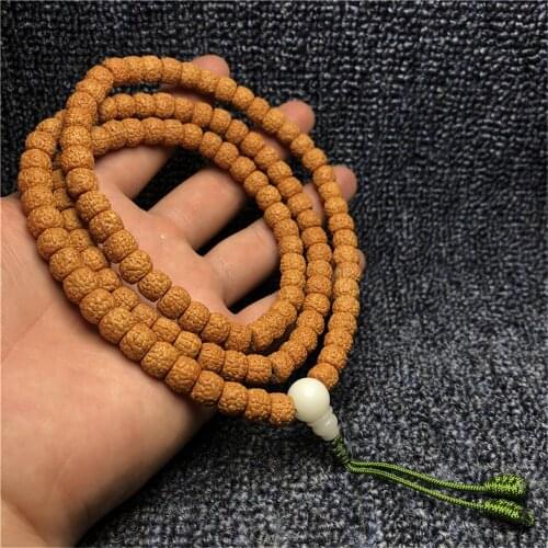 Trendy 108 Tibetan Yellow-skinned Rudraksha Dragon Scale Pattern Bodhi Seeds 6*8mm Female Buddha Beads Prayer Bracelet Dropship