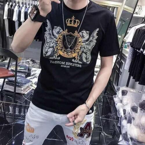 Hot Men T-shirt 2021 Summer Crown Embroidered Short Sleeve Tee Shirt Mens Fashion Casual Cotton Streetwear O Neck Tops Male