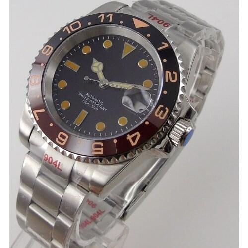 40mm Japan NH35 Sapphire Mens Watch Automatic Watches Date Cyclops Oyster Bracelet Rotating Aluminum Bezel Insert Lume Hands