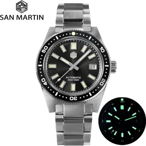 San Martin 62mas V4 41mm Diver Mens Watch Sapphire Glass Applied Logo NH35 Automatic Mechanical Watches Bracelet Date 20Bar Lume