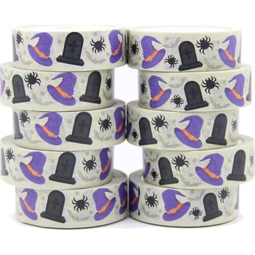 NEW 10pcs/Lot 15MM*10M Halloween Witch Hat and Tomb Spider Washy Tape DIY Scrapbooking Paper Photo Album Adhesive Masking Tape