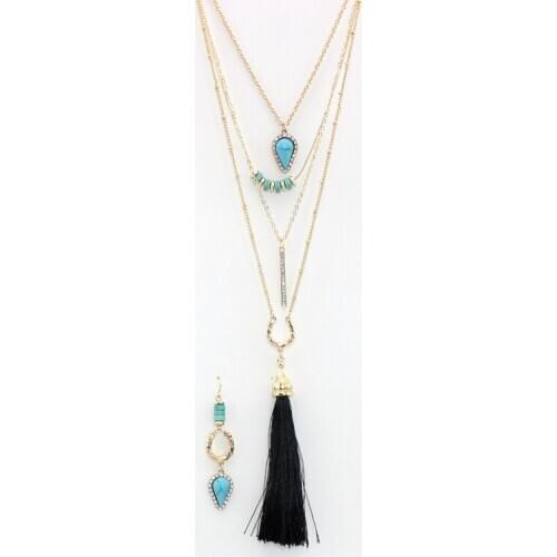 2016 new crystal jewelry set multillayer beads long tassel necklace women water drop Earrings