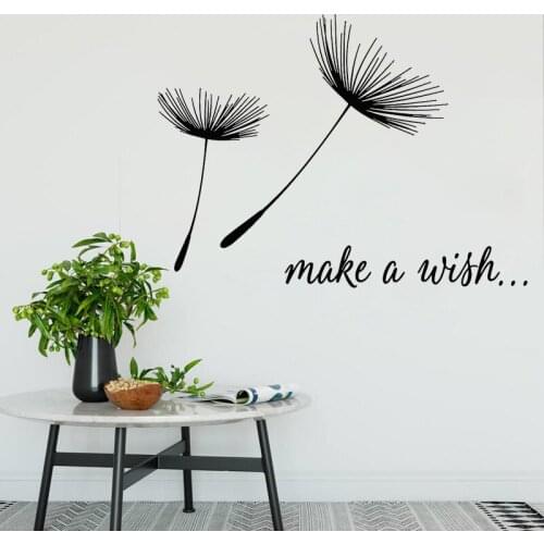 Dandelion Pattern Wall Sticker Dandelion Vinyl Decals Phrase Make A Wish Stickers Bedroom Decor Plant Home Decoration Art Mural