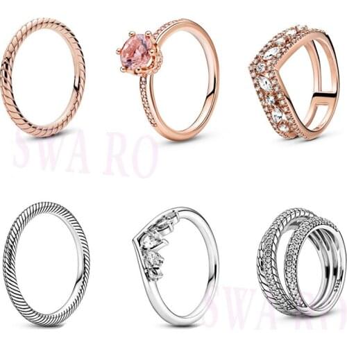 2020 AUTUMN new 1:1 S925 Rose Snake Chain Pattern Sparkling Pear Marquise Wishbone Triple Band Pavé Ring