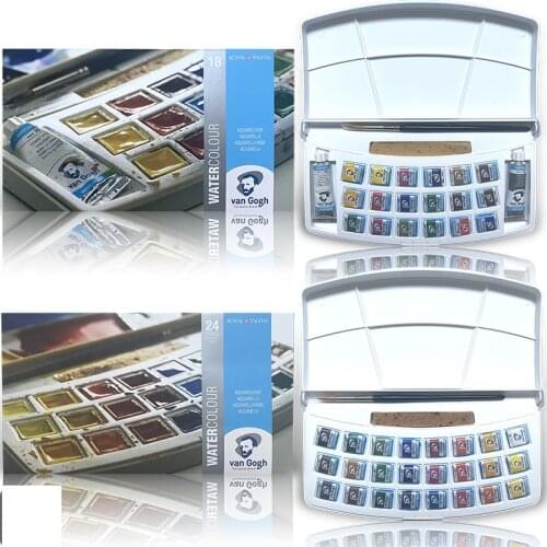 Van Gogh 18 / 24 Colors Solid Watercolor Paint Plastic Box Art Supplies for Artists