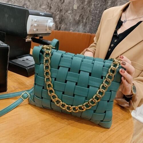 Weave Design PU Leather Crossbody Bags For Women 2020 Luxury Solid Color Shoulder Handbags Chain Cross Body Bag