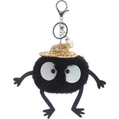 Real Mink Fur Fluffy Keychain Kids Men Women Bag Purse Charm Accessories Cute Funny Black Coal Briquettes Pendant