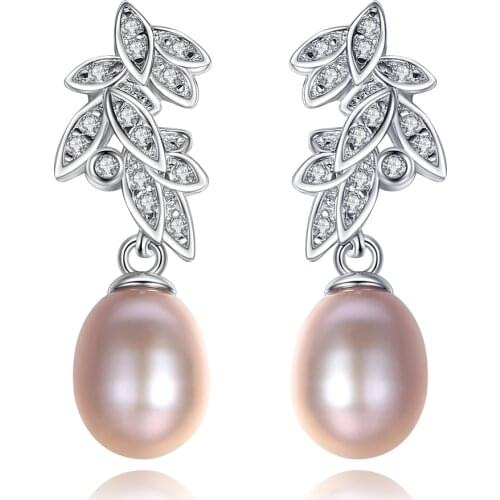 MetJakt S925 Sterling Silver Micro-Inlaid 3A Zirconium Stone 7-8mm Pearl Fashion Elegant Wings Womens Ear Pendant