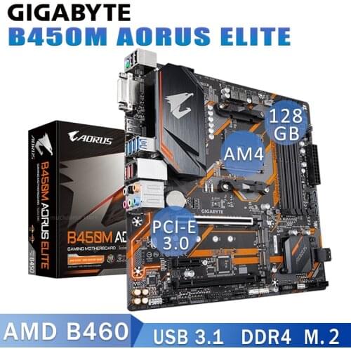 Socket AM4 Gigabyte B450M AORUS ELITE Motherboard DDR4 M.2 128GB PCI-E 3.0 Desktop B450 Placa-Mãe AM4 HDMI-compatible Micro ATX