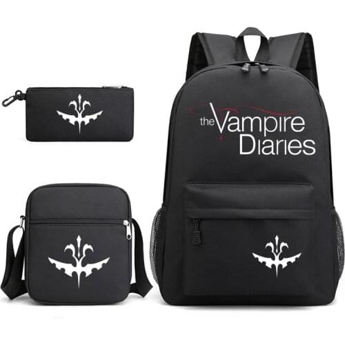 3Pcs The Vampire Diaries Backpack for School Teenagers Girls Boys Canvas Women Backpack Black Bookbag Fashion Travel Mochilas