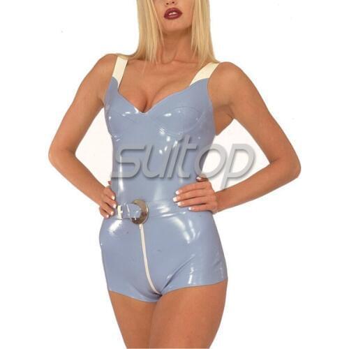 Sexy latex catsuit with cup open breast for adult women jumpsuits club SUITOP RUBBER