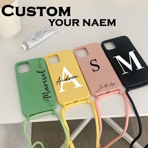 Custom Name Silicone Lanyard Phone Case For Samsung Galaxy S10 S20 Plus Ultra Note10 Plus Cover With Neck Cord personal design