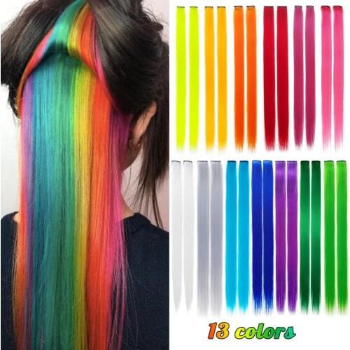 MODERN QUEEN 10pcs/Lot Synthetic Long Single Clip In One Piece Hair Extensions 20cm Rainbow Color Straight Hairpiece For Women