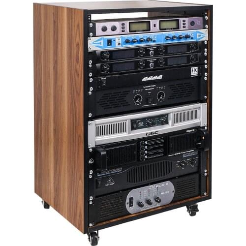 Sound Town DIY 16U Studio Rack with Furniture Grade Walnut Laminate, Rubber Feet, Casters (SDRK-16WN)
