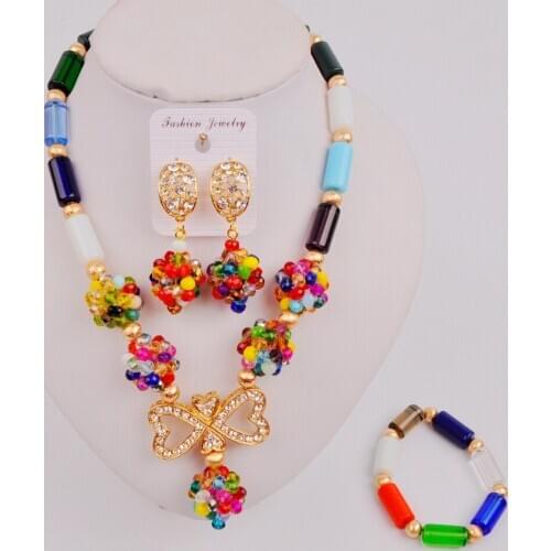 In Fashion Multicolor Nigerian Wedding African Beads Necklace Costume Jewelry Sets SZ-Q2-10