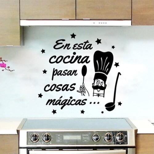 En Esta Cocina Pasan Cosas Mágicas Vinyl Spanish Quotes Wall Sticker Mural Kitchen Room Decals Home Decoration Wallpaper RU2053