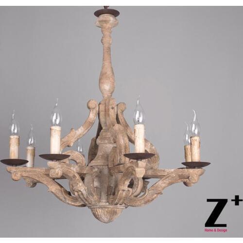 America style vintage country wood made work chandelier lamp woodern E14 X 8 LIGHTS free shipping
