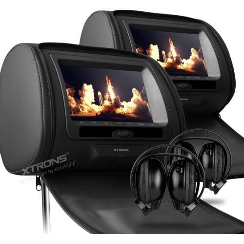 XTRONS Monitor 7" Digital Screen zipper Car Headrest DVD Player USB FM Game Disc Remote Control+2pc IR Wireless Headphones