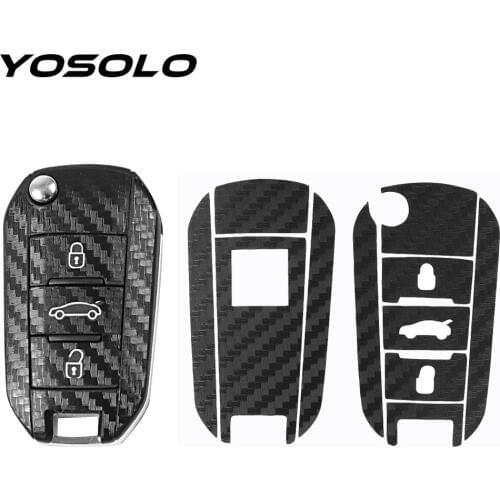 YOSOLO Car Key Decoration Carbon Fiber Protective Cover Sticker Car Key Sticker Car-styling For Peugeot 508 3008 301 2008