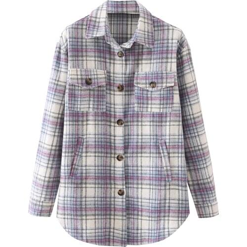 New Women Vogue With Pockets Plaid Single Breasted Jacket Long Sleeve Lapel Neck Vintage Female Coats Chic Tops