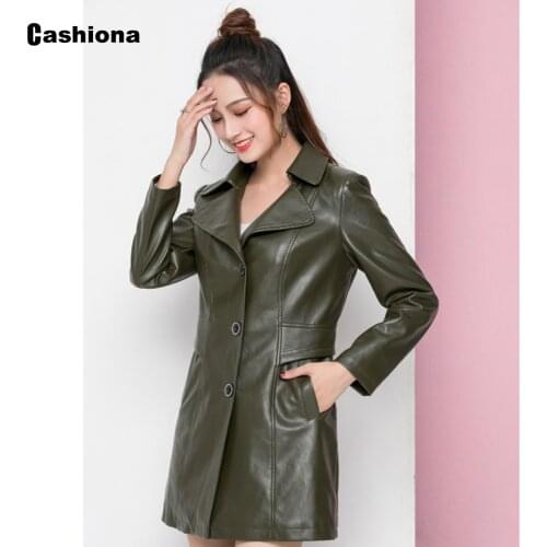 Women Faux Pu Leather Jackets with Pockets Long Outerwear 2021 Single Breasted Zipper Coat Slim Overcoats Womens Tunic Jacket