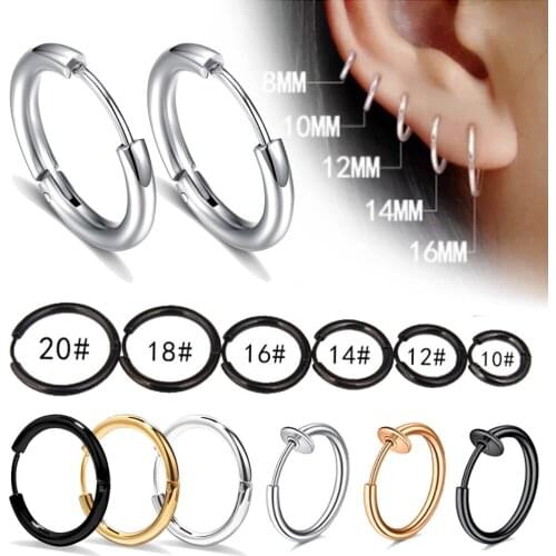 1 pair Women/Man Stainless Steel Small Hoops Earring Piercing Ear Cartilage Tragus Simple Thin Circle Anti-allergic Ear Buckle