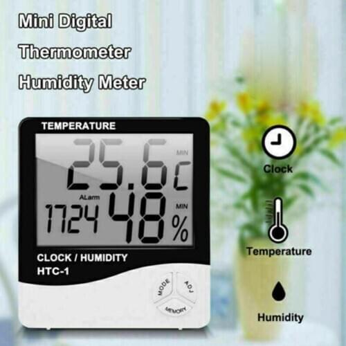 1pcs LCD Digital Temperature Humidity Meter Indoor Clock Weather With Function Hygrometer Alarm Station C/F Thermometer Out G8B2