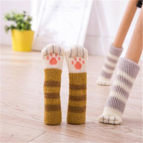 4Pcs Kitty Cat Paw Knit Floor Protector Chair Table Leg Feet Pads Cover Furniture Foot Sleeve Knitting Wool Socks Protection